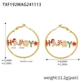 Detail of gold HAPPY letter hoop earrings with zircon stars and drip oil finish - Christmas HAPPY Letter Large Hoop Earrings