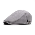 Grey vintage beret newsboy hat in faux suede texture with brass side adjustment buckle - Adjustable / Gray