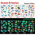 Glow in the dark ocean animal tattoo stickers for kids featuring sharks and dolphins - Luminous Sea Series B