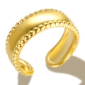 Minimalist adjustable open ring in gold finish with beaded edges and polished texture - Style N Gold