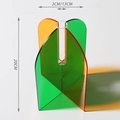 Detail view of colorful acrylic vase with dimensions 20cm height and 13cm width - Arch Piece / Orange & Green