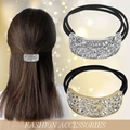 Fashion ponytail elastic hair ring with gold and silver alloy geometric rhinestone inlay - Set 4 (2 Pack)