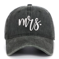 Detailed embroidery of mrs. text and heart on vintage washed cotton baseball cap - Army Green Mrs.