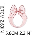 Pink bow embroidery patch with red border detail showing dimensions 6.7cm x 5.6cm - Bow Alphabet Letter O
