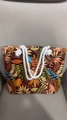 Ethnic style canvas tote bag with colorful leaf patterns and rope handles in brown - Orange Large Flower