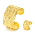 Detail view of gold-plated hollow woven texture on adjustable bridal bangle and ring set - Pattern 6 (Fashion Woven)