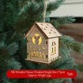 Wooden XMAS star house pendant with reindeer cutout and warm LED light for tree decor - Elk Wooden House Lamp