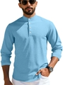 Maglia Henley da uomo celeste in tessuto a nido d'ape con maniche lunghe - S / Azzurro