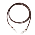 Dark brown braided leather glasses strap with adjustable rubber loops and silver metal ends - Brown
