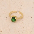 Eleganter goldener Ring mit smaragdgrünem Ovalstein und funkelnden Zirkonia-Akzenten - Einstellbar Offen / Ovaler Smaragd-Stil (3#)
