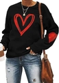 Women black long sleeve sweatshirt featuring red hand-drawn heart prints on front and sleeve - Black Hand-drawn Heart