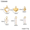 Detailed size chart of six gold stainless steel heart and bead charms for DIY jewelry - TZ00040B-Gold White Shell Pearl Set