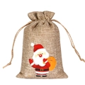 Christmas burlap drawstring gift bag featuring a Santa Claus print and rustic hemp rope - Santa with Sack D-02 / 10*15cm