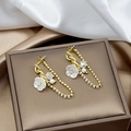Golden flower tassel drop earrings with sparkling crystals and pearls on silk - Gold Flower Crystal