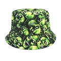 Detailansicht eines schwarzen Fischerhuts mit lebhaftem neongrünem Totenkopf-Aufdruck - M (56-58cm) / Full Print Neon Grüne Totenkopf Stil (1#) / 0,1