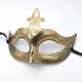 Vintage gold half-face prince mask with fleur-de-lis top and black satin ribbons - Arrow / Antique Copper