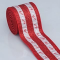 Red glitter ribbon with candy cane print and wired edges for Christmas decor - Red Glitter Candy Cane Print (Style 6)