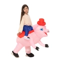 Pink pig inflatable ride-on costume for kids featuring a red hat for party fun - Children's Pig Riding Bike / One Size