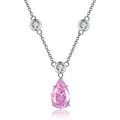 S925 Sterling silver necklace featuring a pink pear-cut stone and circular zircons - Pink