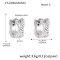 Silver stainless steel double loop hoop earrings with pave-set white cubic zirconia - F513-S-8mm / Steel