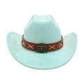 Cappello da cowboy in feltro verde menta con fascia in pelle e fibbia con teschio di toro - Verde Smeraldo