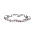 Minimalist S925 sterling silver wavy ring with rainbow gradient colored cubic zirconia - Multicolor Wave Style (DY120737)