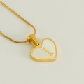 Golden heart necklace with white shell inlay and letter I on a delicate snake chain - Letter I