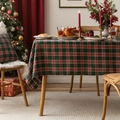 Camino de mesa navideño de cuadros rojos y verdes en lino grueso con pompones decorativos - 140*260cm / Cuadros Rojo Verde