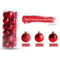 Red Christmas ball set with glitter, matte, and shiny finishes in a clear tube container - 6cm 24pcs Set / Red