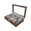 Boîte à montres en bois de noyer à 10 fentes avec couvercle en verre et doublure grise - Boîte À Montres 12 Emplacements En Noyer Noir/Intérieur Gris