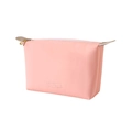 Roze PU-lederen make-up tas met gouden rits en LOVE-reliëf op een witte achtergrond - Dumpling Tas / Standaard / Roze