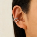 Minimalist double layer silver ear cuff with white cubic zirconia and cross design - Silver Double Layer Simple Zircon Style (4271)