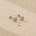 Silver S925 four-leaf clover screw back stud earrings with clear zircons, 5mm size - 5mm / White Gold