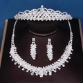 Elegant bridal jewelry set with crystal tiara, necklace and earrings on a black bust - Silver Style (SET-J056S)