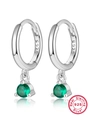 Orecchini a cerchio in argento sterling 925 con zircone verde smeraldo sfaccettato - Argento-Zircone Verde