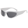 Y2K silver wrap-around sunglasses with grey lenses in a 45-degree professional side view - Silver Frame Grey Lens