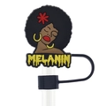 Copri cannuccia ragazza Afro con testo Melanin per cannucce da 10mm in PVC - Ragazza Afro Melanina