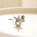 Starfish shaped titanium steel screw back stud earring with 0.68cm size measurement - Silver Base White Starfish