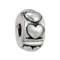 Silver metal heart charm bead with embossed hearts for charm bracelets and necklaces - 042-Stopper (Silver Heart Relief)