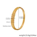 18k gold plated stainless steel zircon bangle with ribbed texture and dimension details - Gold Thread Zirconia Bangle (Z459) / 6.0cmx1.1cm