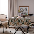 Beige rectangular tablecloth with floral jacquard patterns and elegant fringe tassels - Custom Size / Jacquard Yellow Flower White Base With Tassel