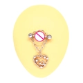 Macro detail of heart-shaped nipple ring with moon and star design in silver steel - Hollow Heart Star Moon Style (NPR231124009)