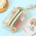 Beige mesh organizer pouch for travel toiletries with zipper, size 11.5x7x4cm - Model 043 Small Beige