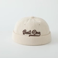 Beige corduroy docker hat for boys with 'Best One' letter embroidery and folded brim - 52cm (2-5 Years) / Best Letter - Cream White