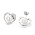 Orecchini a perno a cuore con perle e base in metallo argento dal design traforato - Orecchini a Bottone in Perla a Cuore d'Argento (KE56265-K)