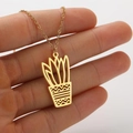 Close-up of a delicate gold cactus plant pendant necklace in stainless steel - No.905 Cactus / Gold