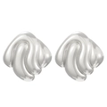 Macro shot of silver polished earrings featuring abstract wavy and shell-like textures - Steel Color Swirl Square (3317)