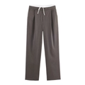 Deep grey wide leg trousers with white drawstring and elastic waist on white background - Brown