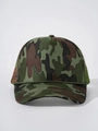 Front view of camouflage mesh trucker hat with decorative rope and adjustable snapback - Adjustable / Camouflage