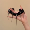 Black velvet choker necklace with sparkling rhinestones and cross fringe tassels - Black